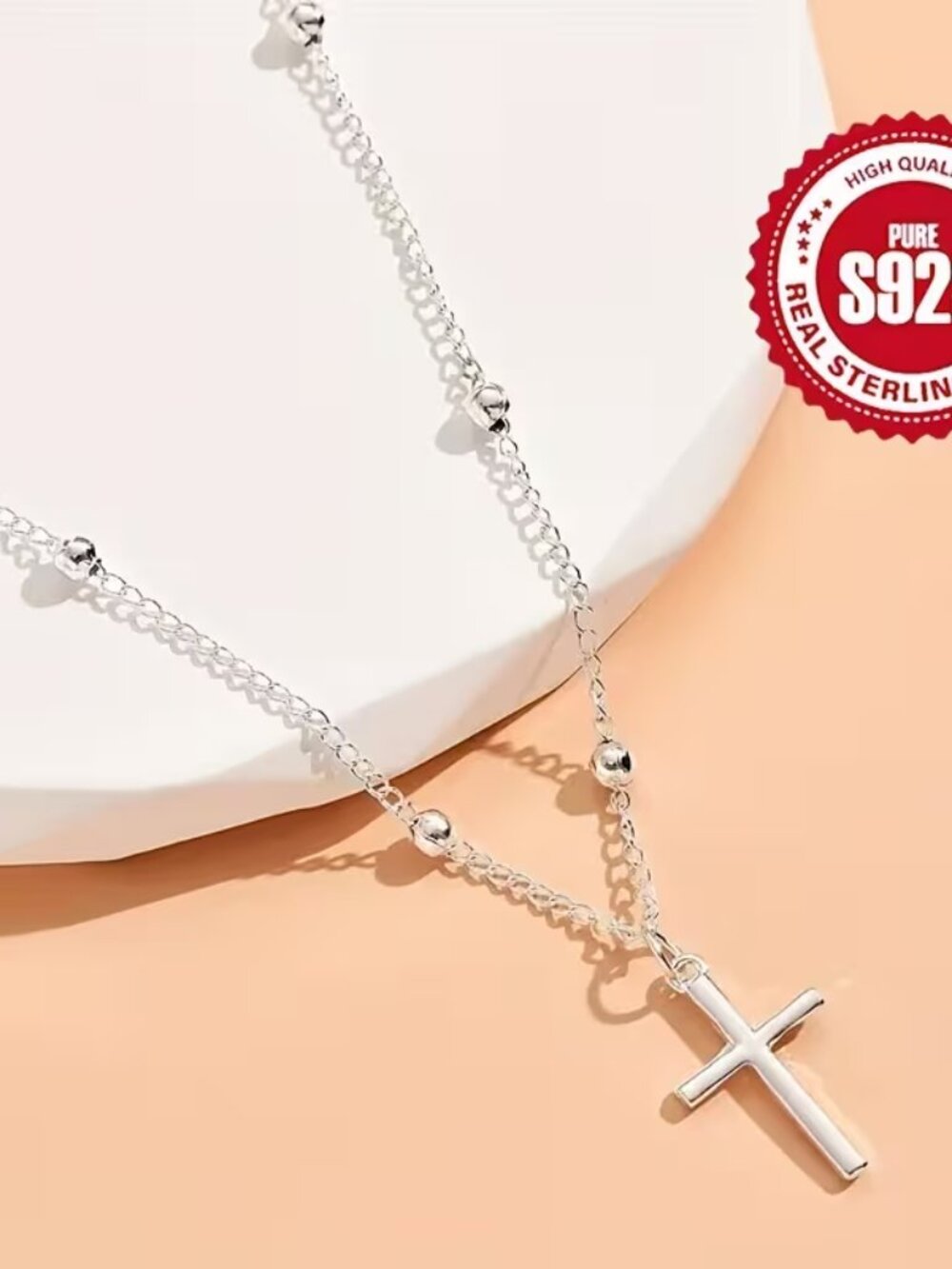 925 Ladys Sterling Cross Pendant - New - Picture 2 of 4